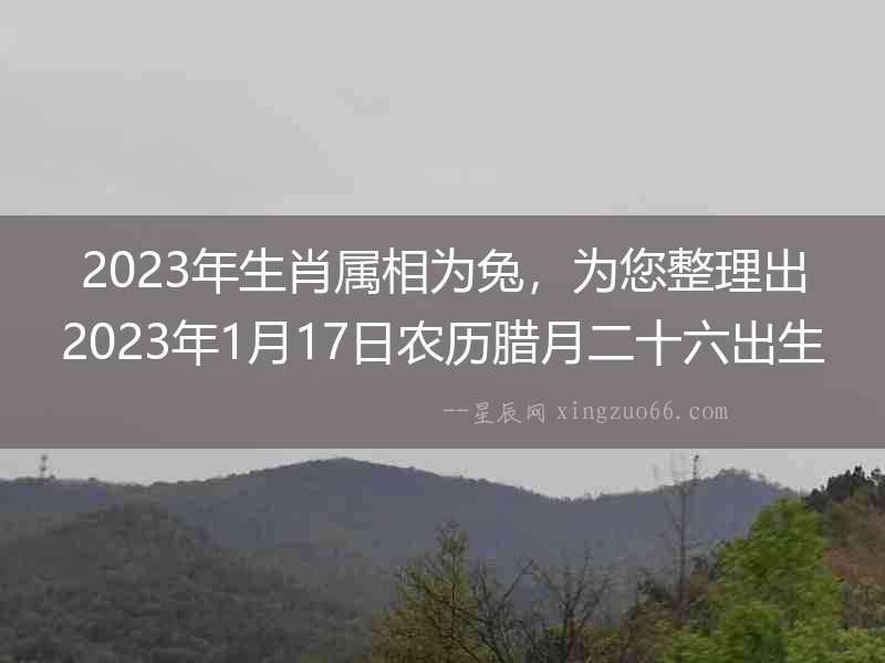 2023年生肖屬相為兔，為您整理出2023年1月17日農歷臘月二十六出生寶寶起名大全